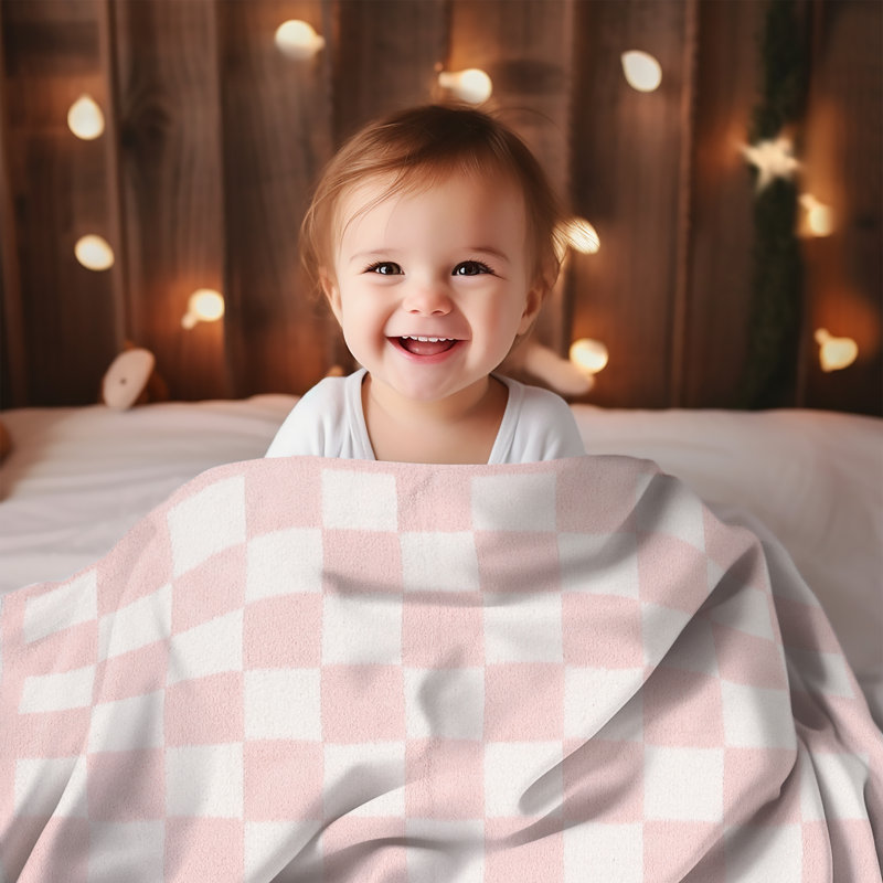 Children's Checkered Pattern Luxury Soft Throw Blanket, Pink