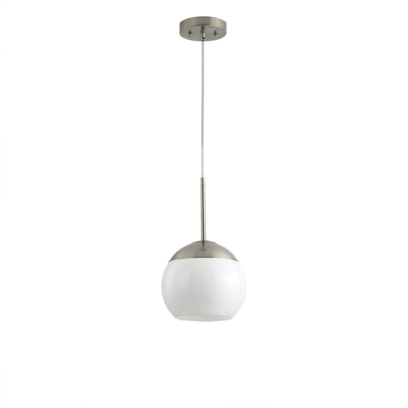 Luminaire suspendu en verre Melveen Globe, Nickel brossé, Blanc