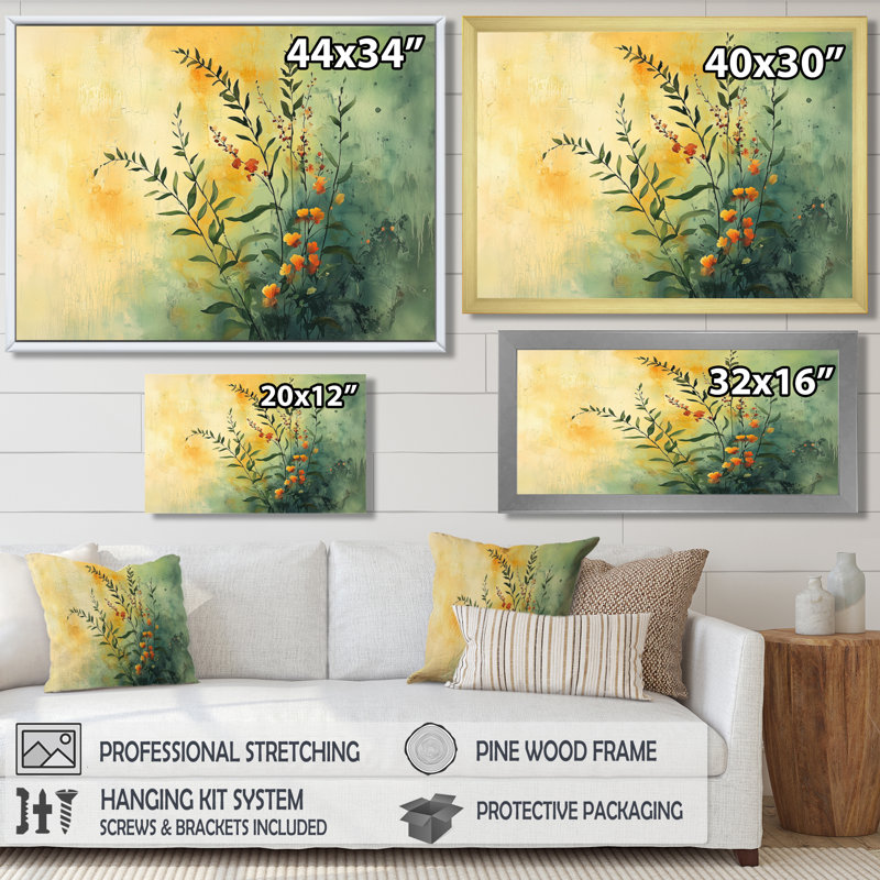 Herbes au soleil de l'été III - Herbes, art mural, H 16 po x l 32 po, Floater Framed, Noir, noir, noir, noir
