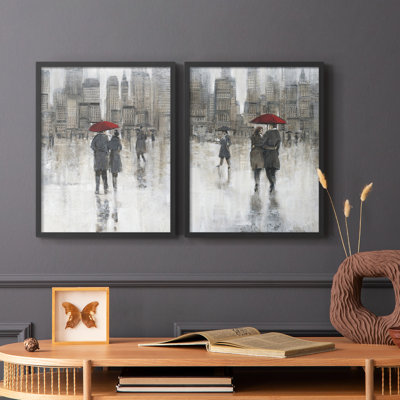 «Rain in The City I», reproduction encadrée de qualité supérieure - prête à être accrochée - aucun clou requis - aucun clou requis