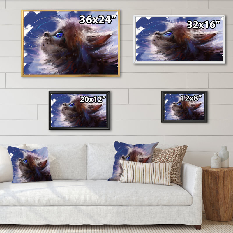 Chat, peinture sur toile, H 24 po x l 36 po x P 1 po, Cadre flottant blanc