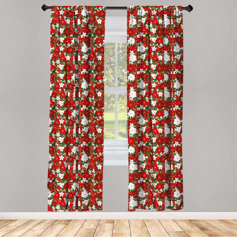 Poinsettia Flower Semi-Sheer Rod Pocket Sliding Panel, 28" x 63"