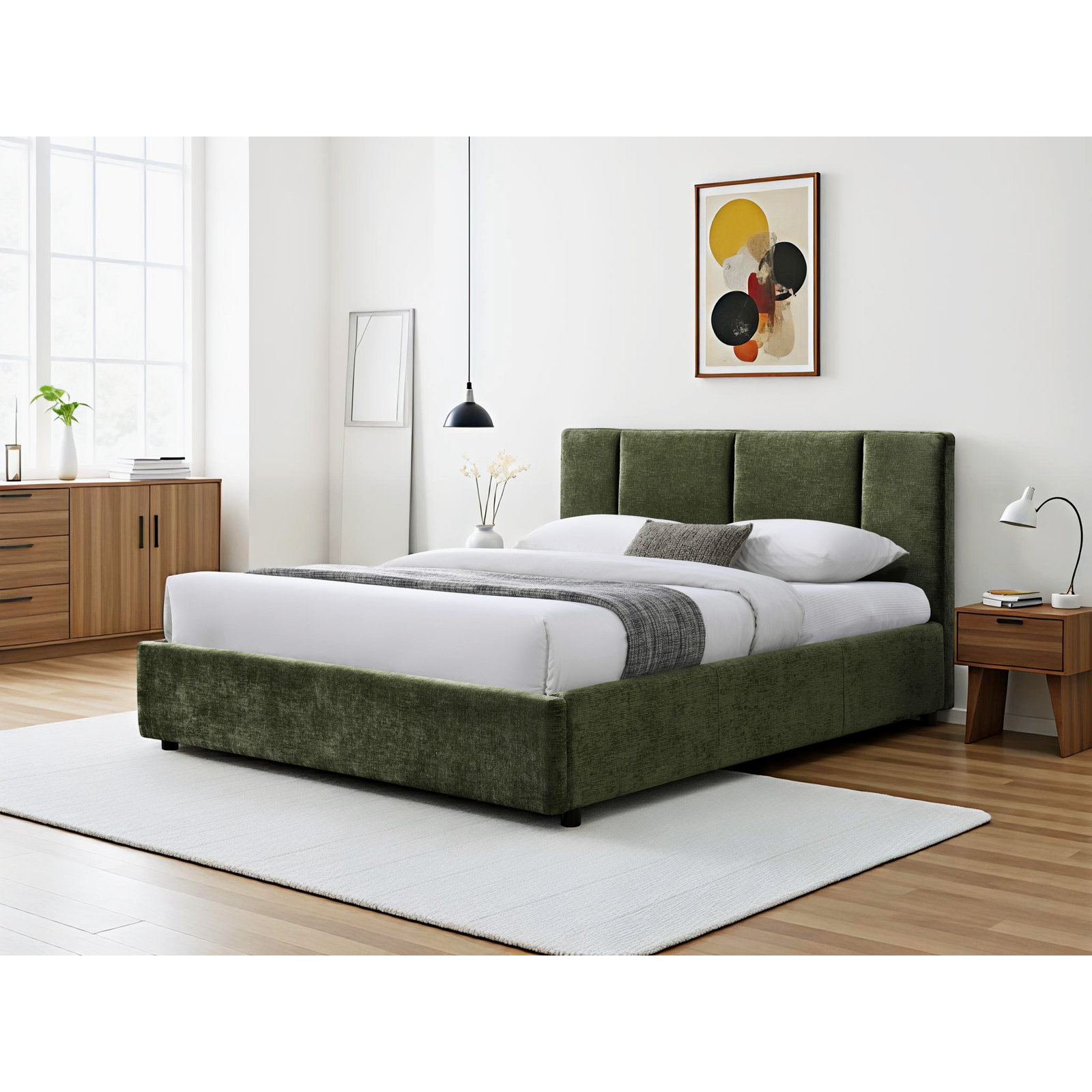Ruthie Upholstered Bed, Queen, Moss Green