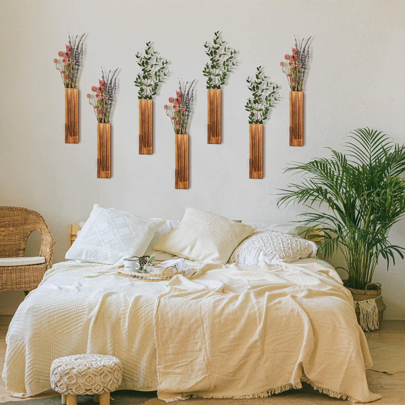 Ensemble de 6 jardinières murales en bois pour plantes d'intérieur Vase suspendu en bois Décoration murale de ferme pour chambre à coucher et salon