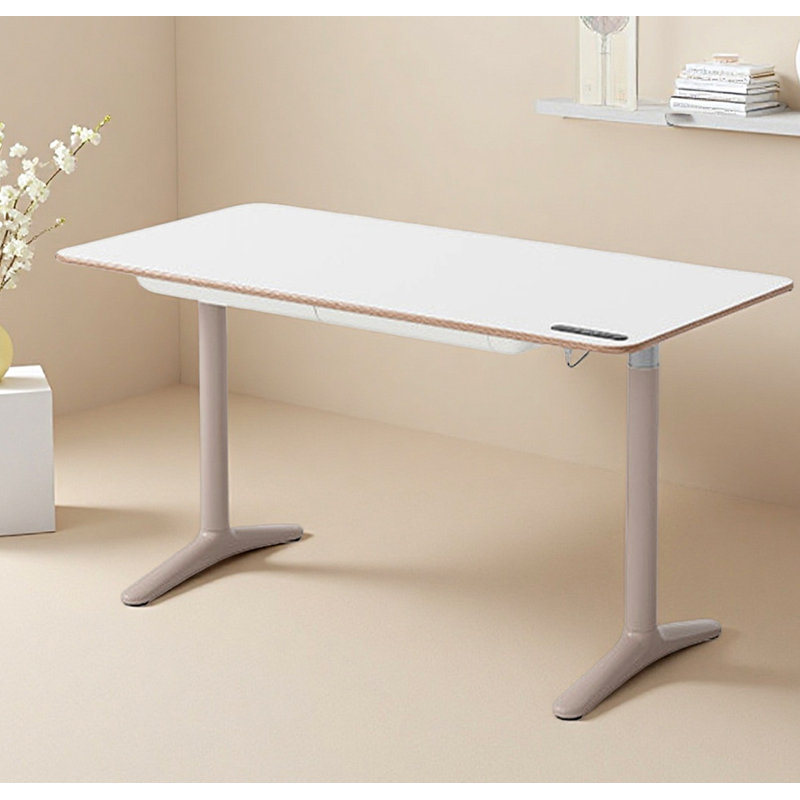 Modern Solid Wood Smart Electric Lifting Desk, White/Beige, 28.71" H x 59.06" W x 29.92" D