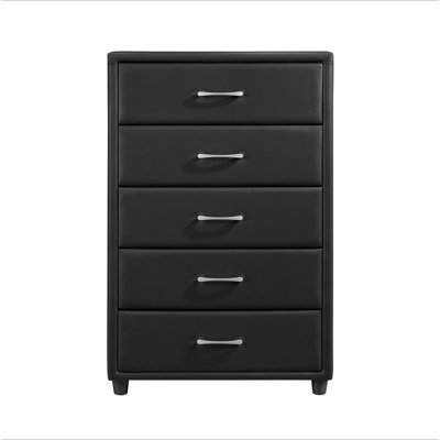 Contemporain durable en similicuir noir qui recouvre la commode 1 pièce à tiroirs de ton argent