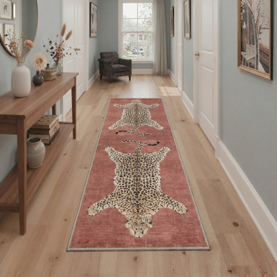 Tapis rouge / brun / beige lavable à la machine Alinda Lynx