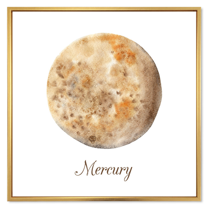 Astrologie, planète, mercure - on, L 16 po x H 16 po x P 1 po, Cadre flottant doré