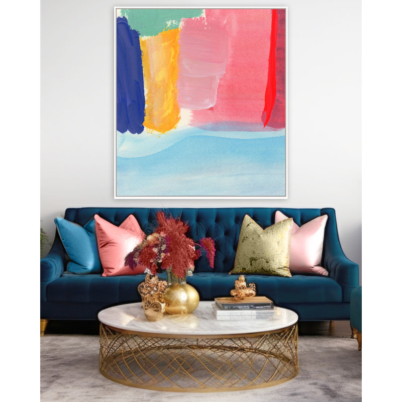 «Happy Place II» par Katie Ré Scheidt, H 27,25 po x l 25,25 po, Cadre flottant blanc