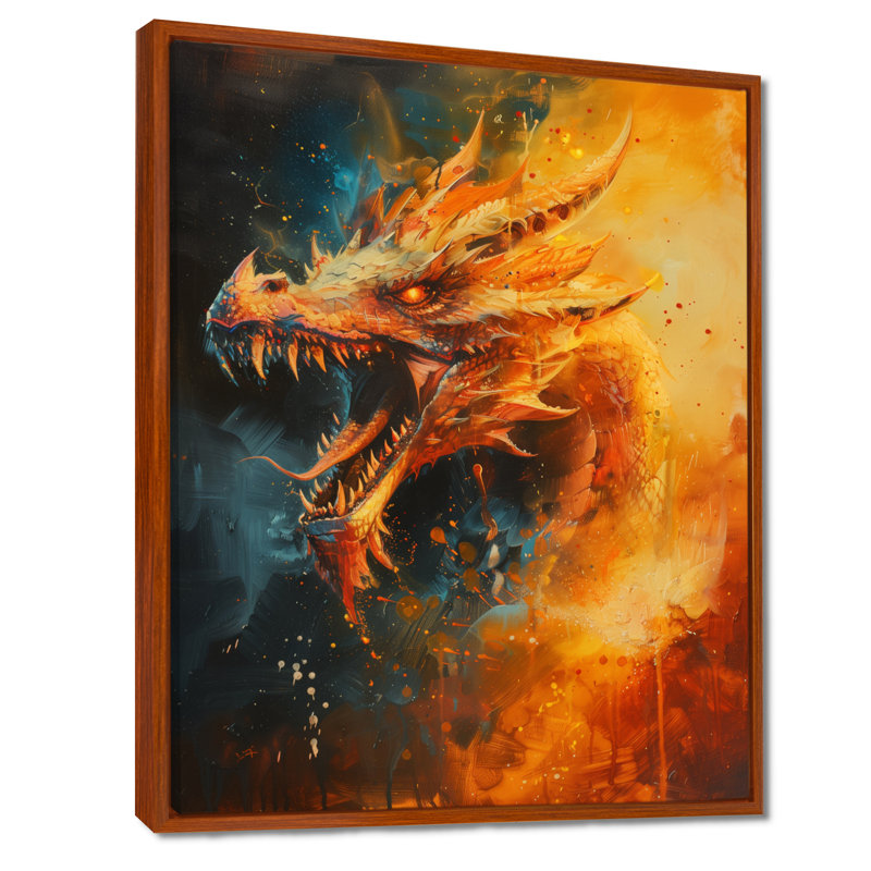 Art mural orange, orange et jaune, Toile avec cadre flottant brun, H 44 po x l 34 po x P 1,5 po