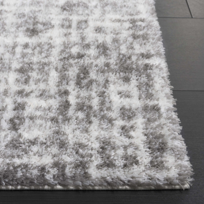 Ivory and Gray Rectangular Shag Area Rug, 5' x 7'