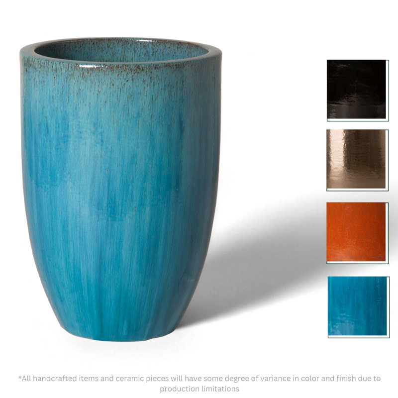 Handmade Ceramic Planter, Blue, 26" H x 18" W x 18" D
