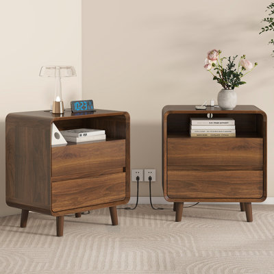 Ensemble de commode et table de chevet en bois de noyer, commode 3 tiroirs pour la chambre à coucher, ensemble de table de chevet de 2, ensemble de chambre classique