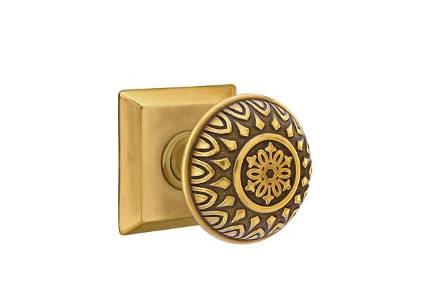 Ensemble de mortaise intérieure Emtek Passage avec rosette Quincy et bouton Lancaster (droit), Nickel satiné
