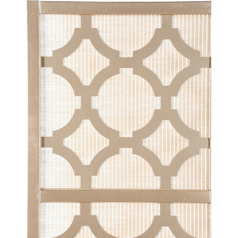 Gold Shoji-Inspired 4-Panel Folding Room Divider with Rice Paper Inlay