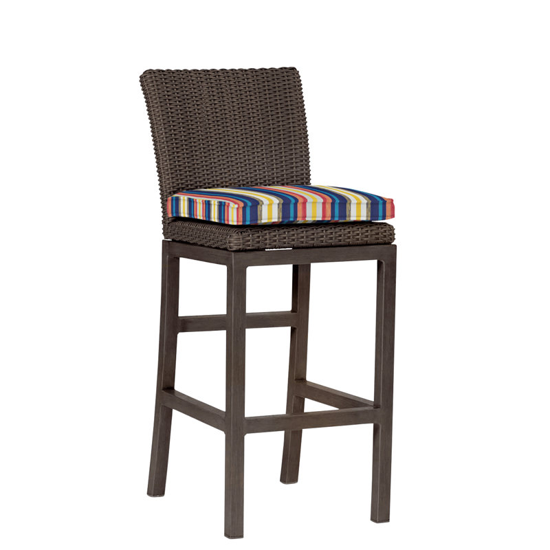 Rustic 30.5" Patio Bar Stool with Cushion, Welt, Slate Gray, Linen Forest