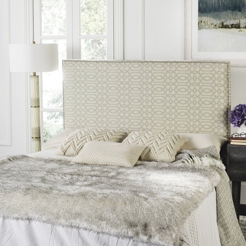 Upholstered Panel Headboard, Queen, Pale Blue and Wheat