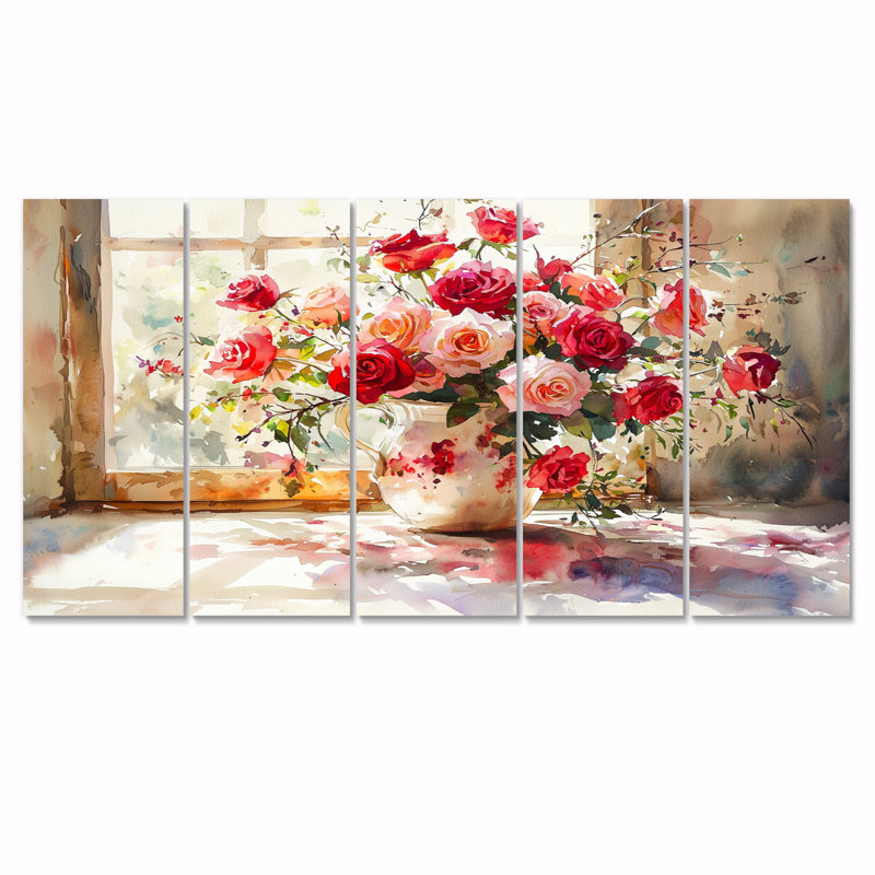 Holmes - Roses, art mural - ensemble d'art mural moderne, H 28 po x l 60 po, 5
