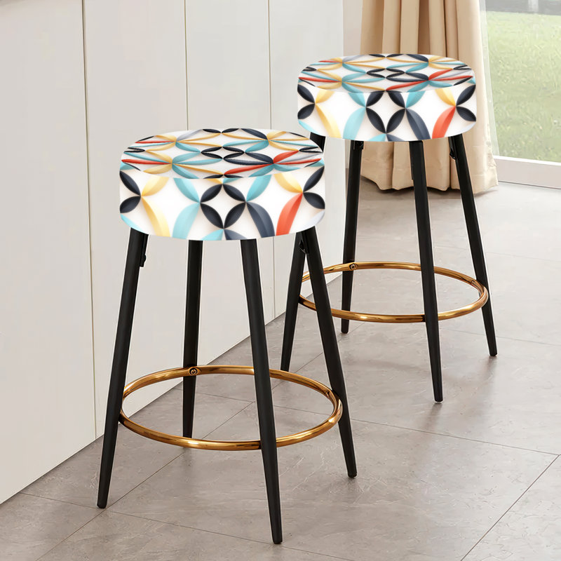 Ensemble de 2 tabourets de bar géométriques bleu et jaune