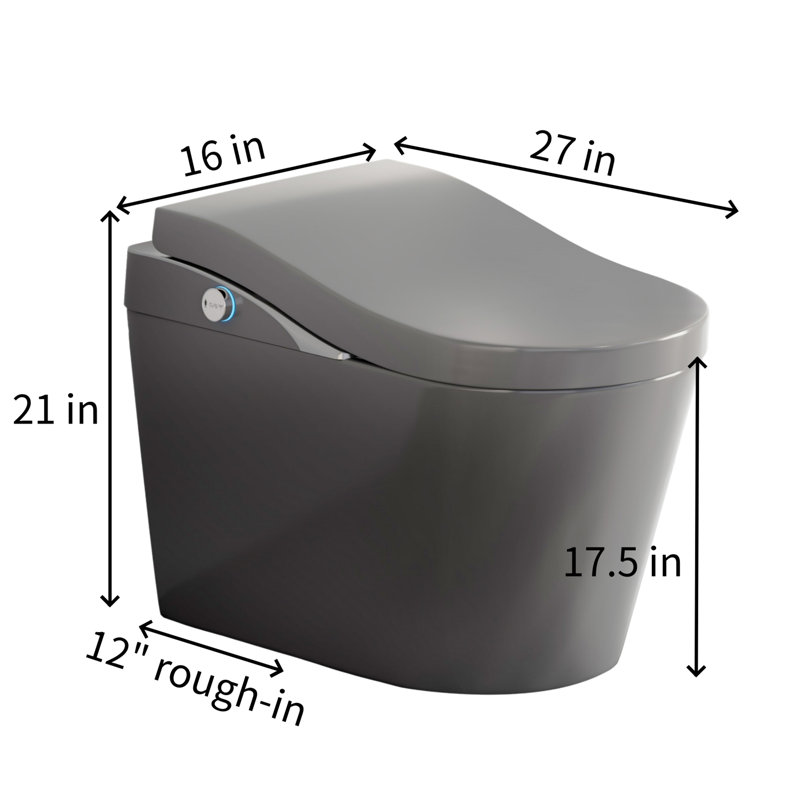 Modern Tankless One Piece Smart Toilet with Bidet, Auto Open/Close & Auto Flush, Heated Seat, Warm Water Wash & Dryer, Foam Shield, Foot Sensor, 17.5" ADA Height, Remote Control， Grey