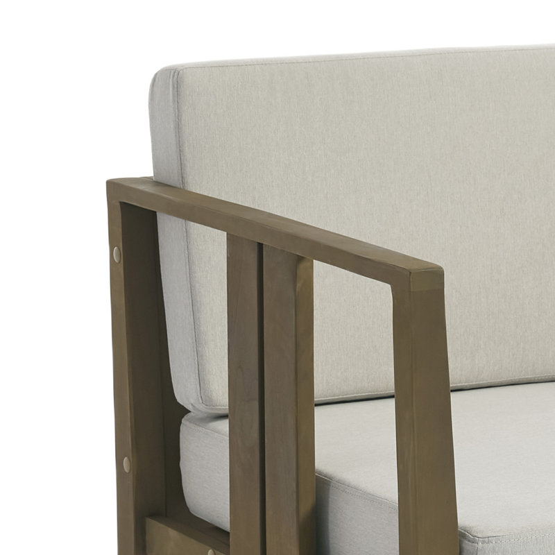 Chaise longue d'extérieur en bois de teck avec coussin et accoudoirs Junco, Chameau clair, Brun