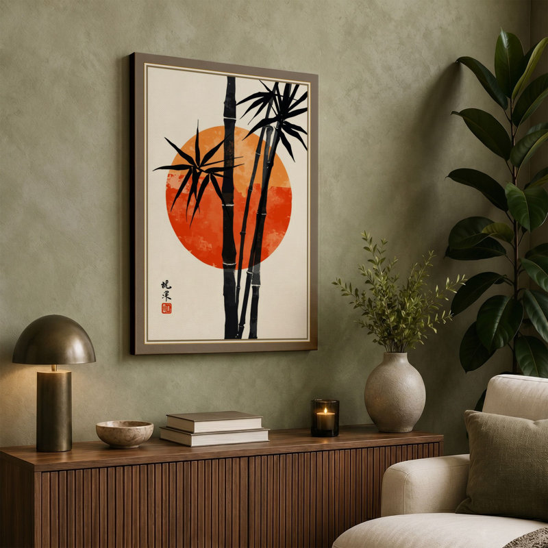 Bamboo Under Moon Japandi - Wrapped Canvas, 18x12 - 45.7 x 30.5 cm, Taupe Border
