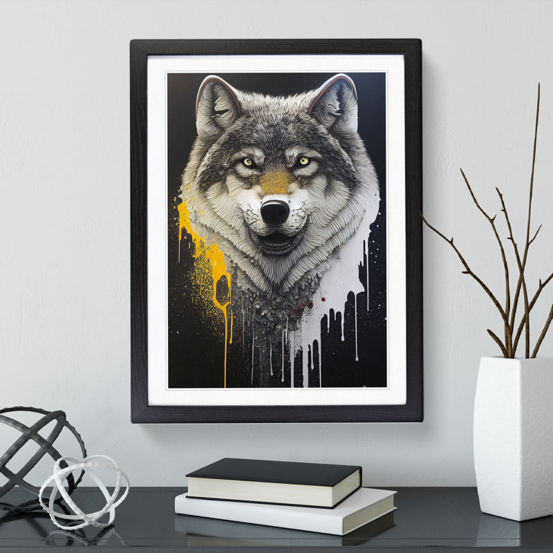 Splashed Wolf No.2 - Framed Print, Black Framed, 34cm H x 25cm W x 2cm D