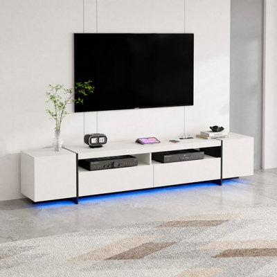94.5" W TV Stand For Up To 100" TV, Modern Entertainment Center With LED Lights And Power Outlets, Media Console With Cabinet For Living Room