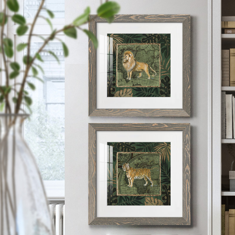«Jungle Lion», ensemble de 2 impressions, Cadre en papier gris, H 17 po x l 34 po x P 1,5 po