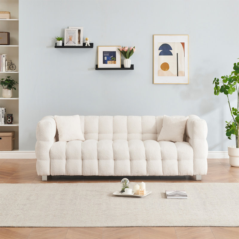Upholstered Sofa, Beige Polyester Blend, 28" H x 80" W x 29" D
