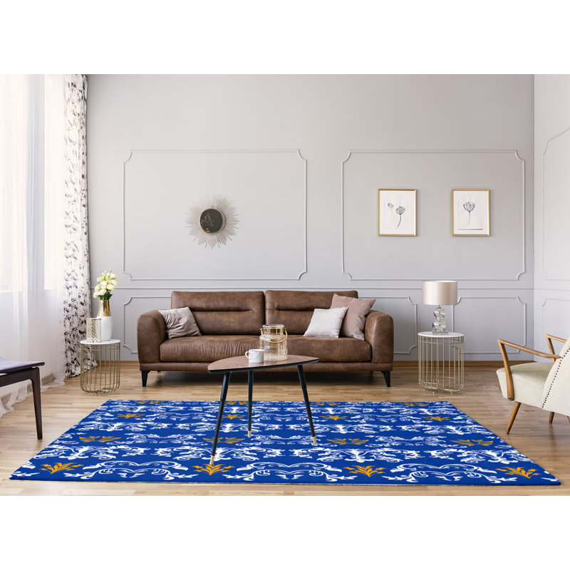 Tapis damassé bleu / blanc, Rectangle 9 pi x 12 pi