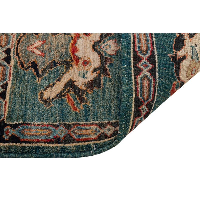 Jylène bleu tissé à la main à motif floral oriental 100% laine