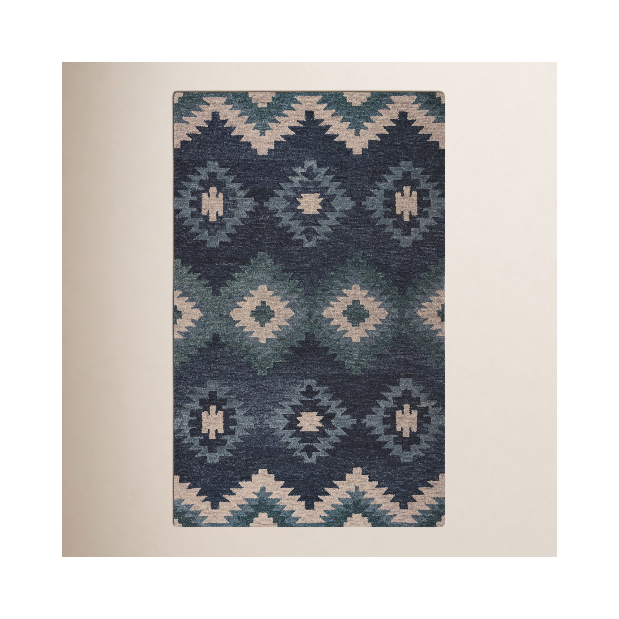 Doretta Handmade Wool Blue/Teal/Beige Rug, Rectangle 9' x 12'
