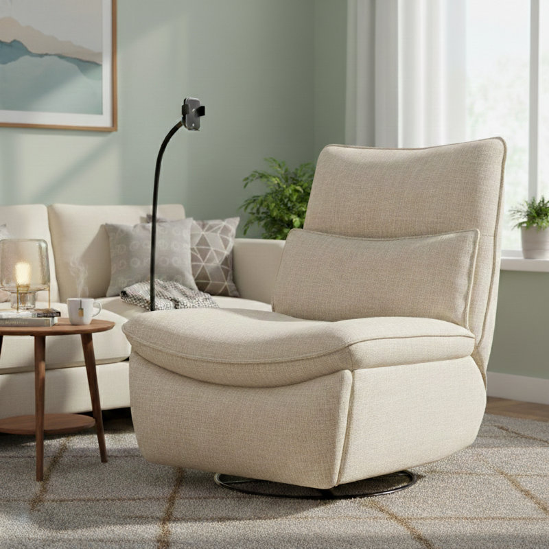 Nouhaus Snooze Modern Power Recliner - Swivel Glider Rocker with Wireless Charging & Extended Footrest, Heavy Duty Steel Base, White