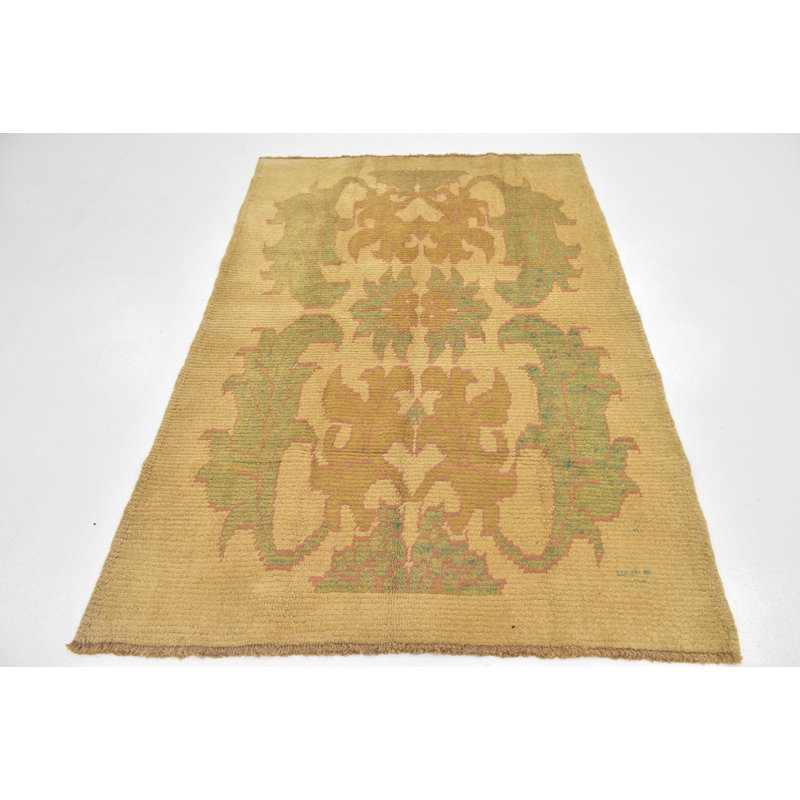 Tapis en laine beige/brun 4 pi 4 po x 6 pi 5 po one-of-kind à la main noué la Mehdi
