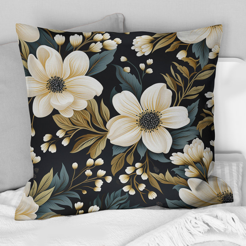 Coussin décoratif à motif floral blanc et vert Nostalgia, H 18 po x l 18 po