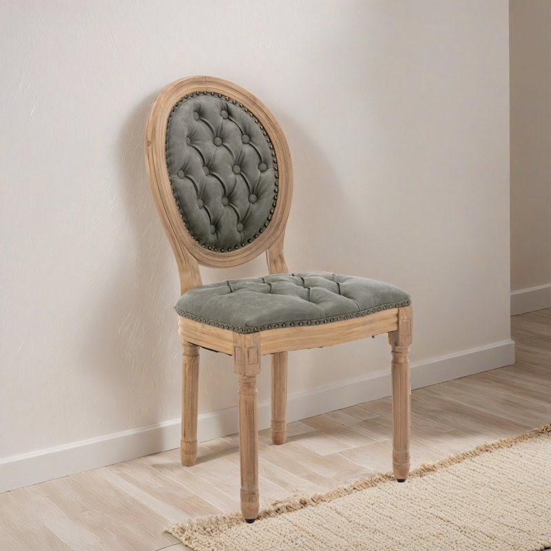 19.71" H Tufted Upholstered Side Chair With Nailhead Trim Decor King Louis Back Dining Chairs, Set of 2, Gray