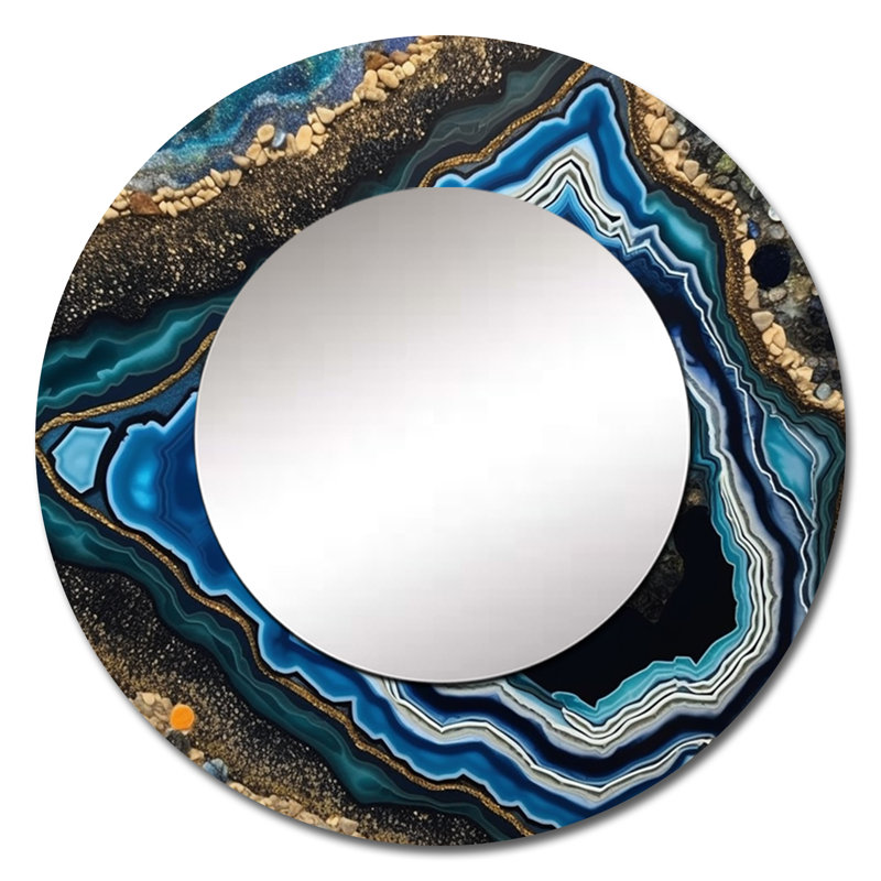 Teal Gold Geode Gems - miroir mural en pierre, miroir décoratif bleu sarcelle, 36 po x 36 po, Rond