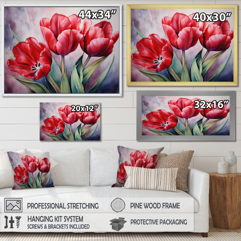 Tulipes tranquillité - Tulipes, reproductions d'art mural, Cadre flottant blanc, H 16 po x l 32 po x P 1 po