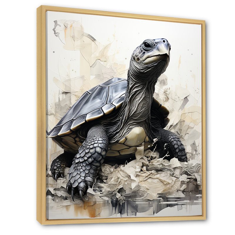 Minimalisme, tortue d'aventure II, reproduction d'art sur toile, Cadre naturel flottant, H 44 po x l 34 po x P 1,5 po