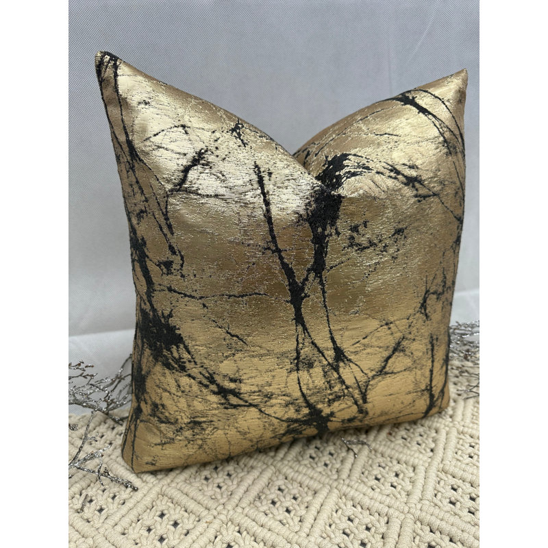 Abstract Square Cushion Cover, Black/Gold Abstract