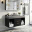 Salle de bain murale moderne 39 po avec lavabo, meubles-lavabos flottants avec deux tiroirs et tablettes, plateau en pierre frittée grise, armoire noire et lavabo en céramique blanche