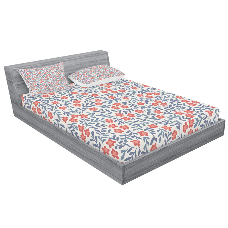 Garden Microfiber Floral Sheet Set, Full Sheet Set with Fitted Sheet, Red/Blue Floral