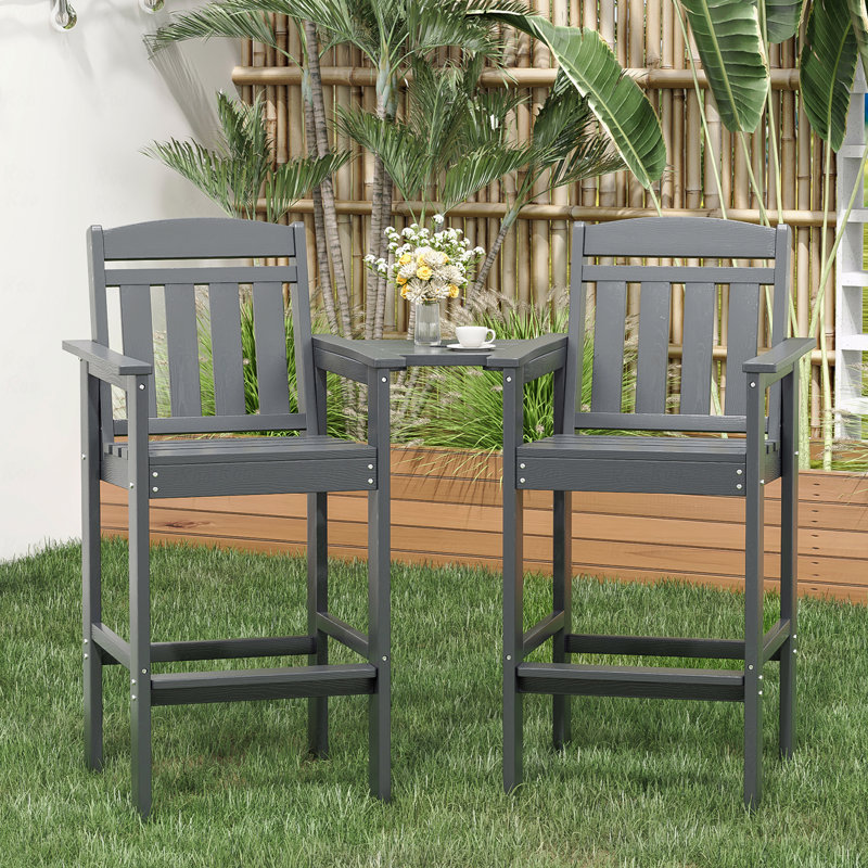 Tall HDPE Adirondack Bar Stools Connecting Tray Set, Gray