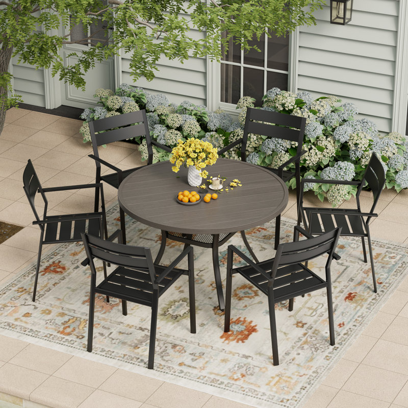 7 Pieces Patio Dining Table And Chairs Set, Light Gray/Black