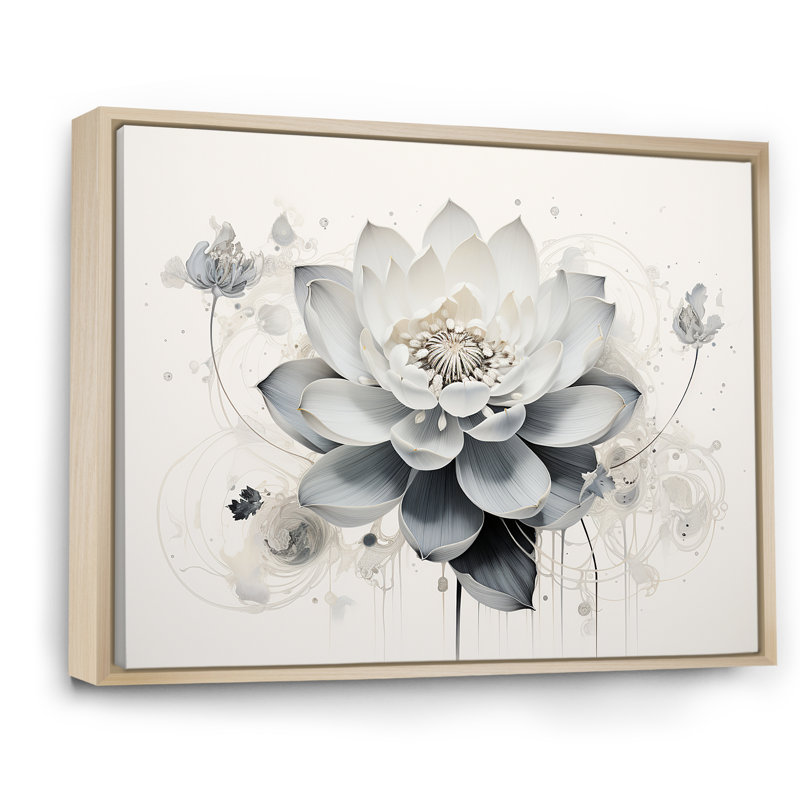 Serenity Blossum Blue Lotus sur toile, Cadre naturel flottant, H 16 po x l 32 po x P 1 po