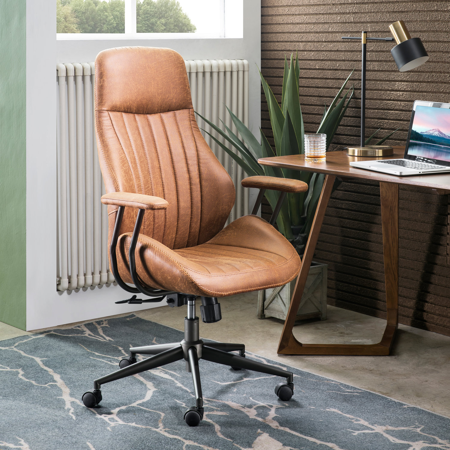 Williston Forge Albaugh Ergonomic Office Chair, High Back Swivel Rolling Executive Chair, Mid-Century Faux Lether with Lumbar Support, Large Computer Desk Task Chair with Suede Fabric for Home & Reviews | Wayfair