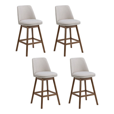  Tabouret de comptoir pivotant 26 po Rowan, noyer, tissu de lin doux, ensemble de 4