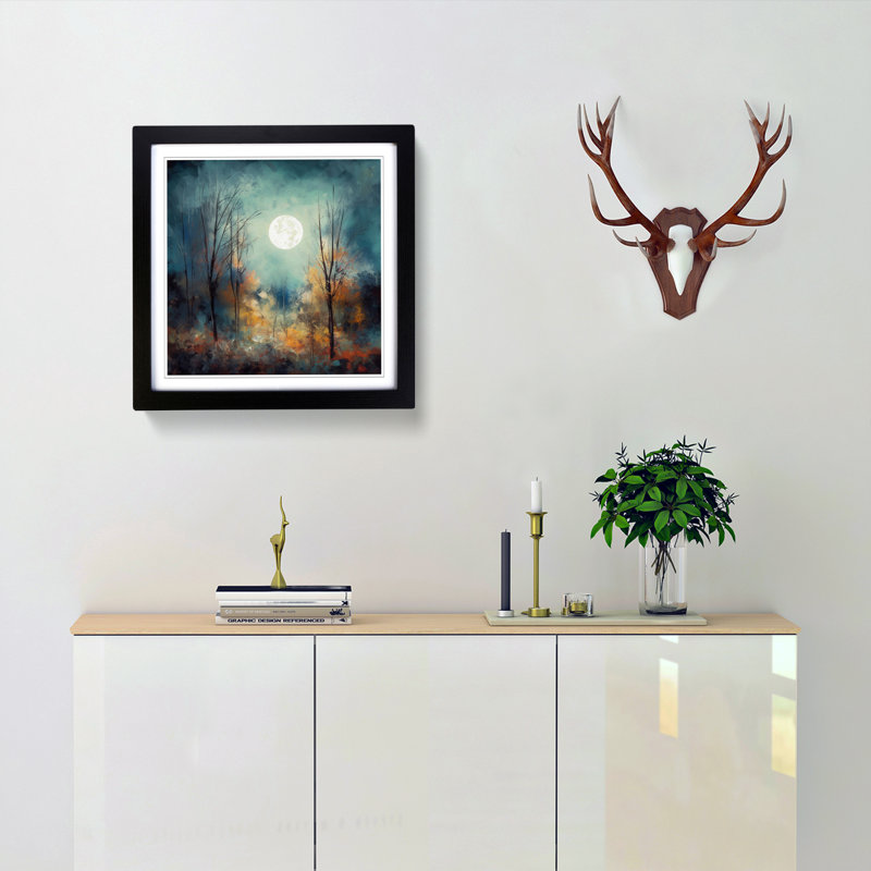 Moon Impressionism - Single Picture Frame Print on Wood, Black