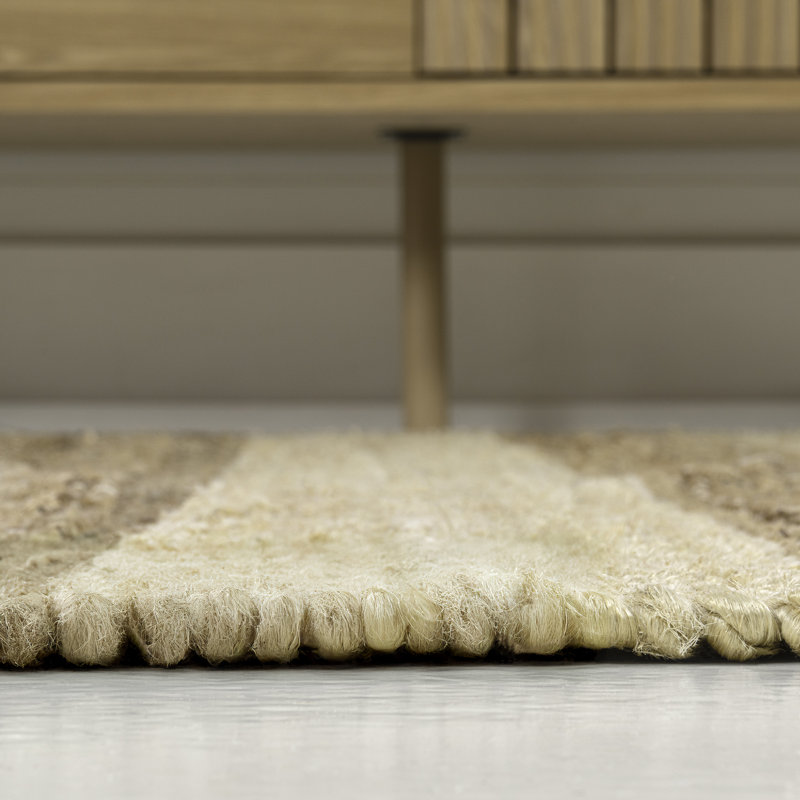 Zemple Rustic Farmhouse Woven Jute Stripe Natural/Bleach Rug, Runner 2' x 8'